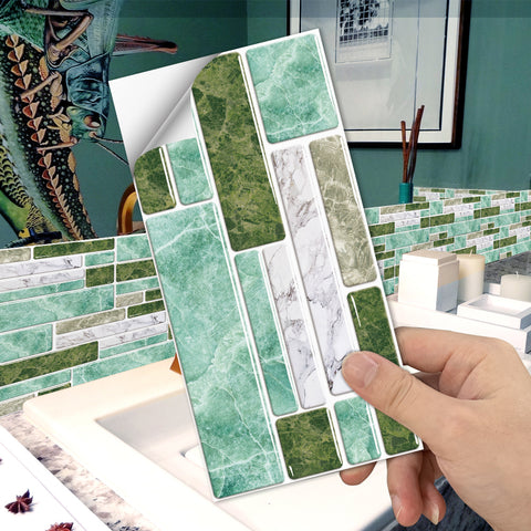 Green Splicing Marble Texture Floor Stickers Peel and Stick