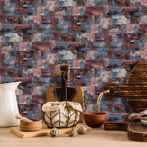 Chic Blush and Blue Wood Texture Peel and Stick Tiles - Perfect for Accent Walls