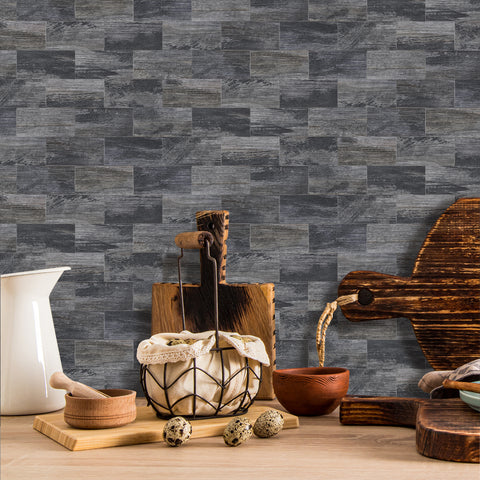 Oil-Proof Aged Gray Wood Grain Wallpaper