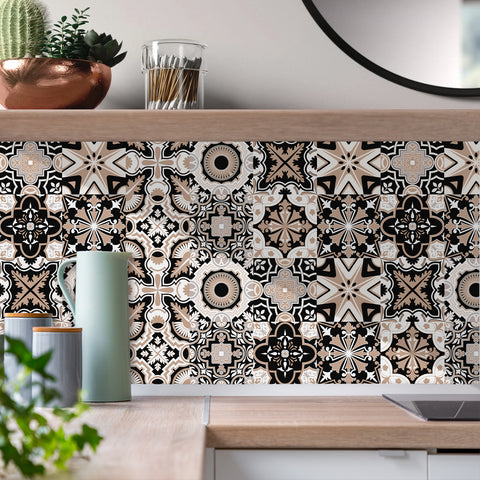 Classic black, white and brown: the retro style of tile stickers