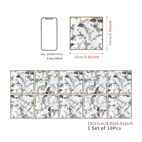Provence Style Wall Tile Stickers High-Quality Peel and Stick, Removable and Waterproof, Set of 10, Perfect for Kitchen and Bathroom