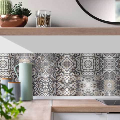 Gray-white rhythm: art tile sticker with irregular patterns