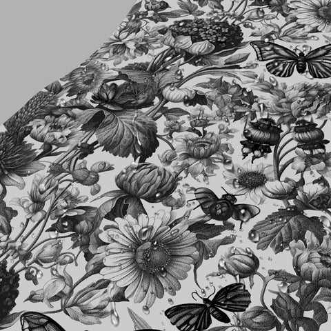 Black and White Floral and Butterfly Forest Wallpaper