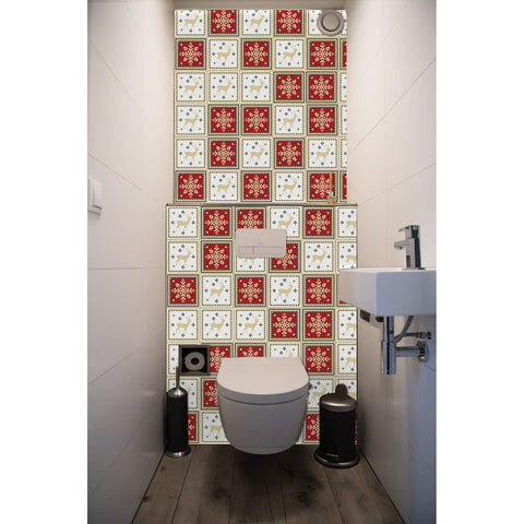 Festive Red and White Tiles Creative tile stickers