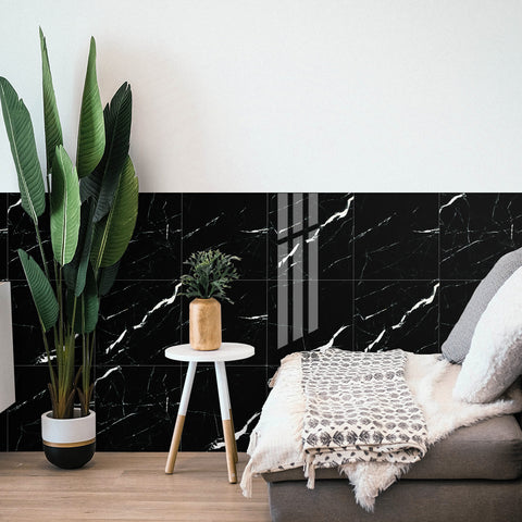 Black and White peel and stick marble floor tile Mirror Like Elegant Easy Installation