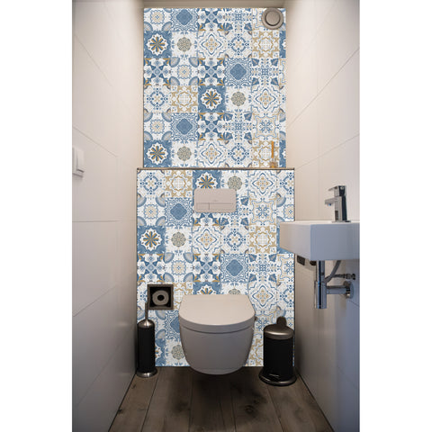 Blue-brown elegant tile stickers: inject retro charm into the space