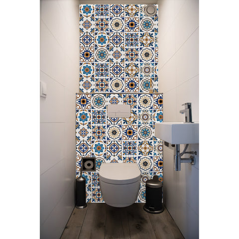 Blue-brown retro tile stickers: reproduce the charm of classic art