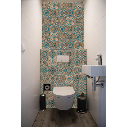 Blue-brown mandala tile stickers: a perfect fusion of retro and art