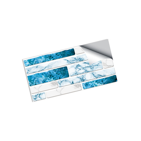 Blue and White Splicing Marble Texture Floor Stickers Peel and Stick