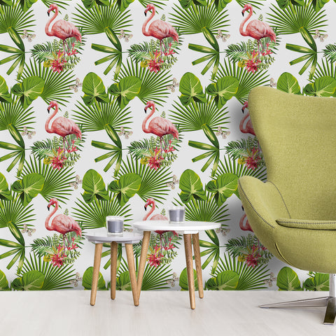 Tropical Flamingo Forest Wallpaper - Vivid Pink Flamingos Amidst Lush Green Foliage