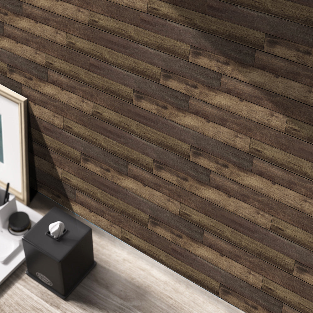 Waterproof Gray and Brown Wallpaper over Wood Paneling for Elegant Spaces