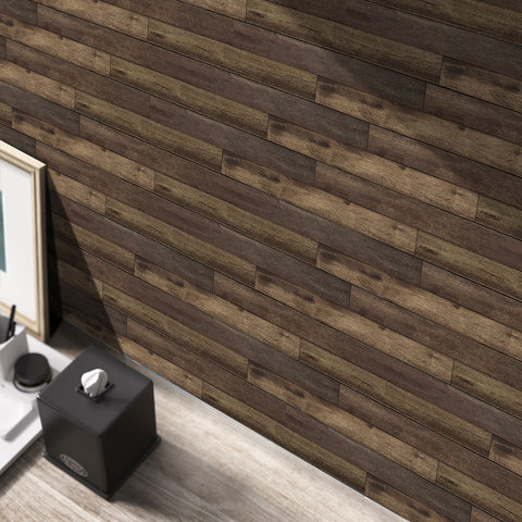 Waterproof Gray and Brown Wallpaper over Wood Paneling for Elegant Spaces