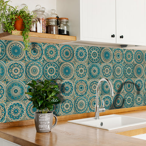 Fresh blue and beige: the literary style of tile stickers