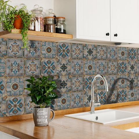 Retro Blues: The Artistic Journey of Tile Stickers