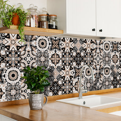 Classic black, white and brown: the retro style of tile stickers