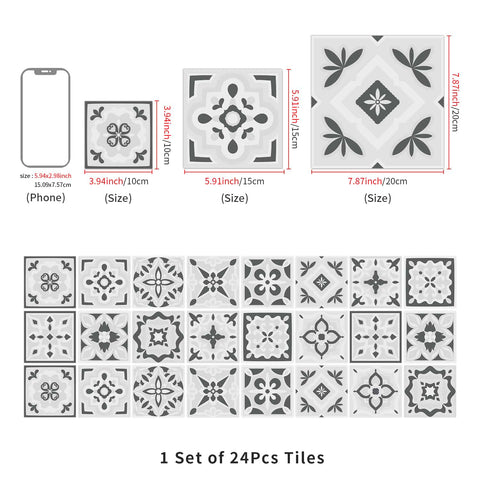 24 Pcs Set Black & White Collection Peel and Stick Tile Stickers backsplash Tile Decals Bathroom & Kitchen Vinyl Wall Decals Easy to Apply Just Peel & Stick Home Decor