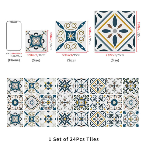 24Pcs Geometry Decorative Stickers 4x4 6x6 8x8 Inches， Peel and Stick Backsplash Tile Stickers, Wall Stickers Self Adhesive Removable Waterproof for Kitchen Backsplash，Staircase，Stick on Tiles