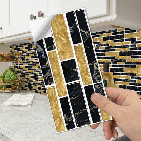 Black and Brown Splicing Marble Texture Floor Stickers Peel and Stick