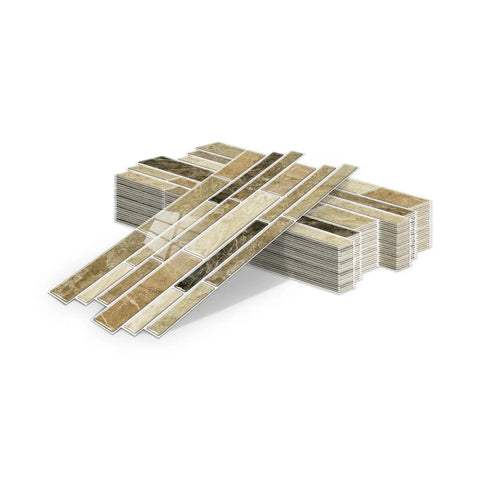 Special Shaped Marble Tile Sticker (Dark Yellow) 12pcs Peel And Stick Wallpaper Luxury and Elegant Style Wall Decor