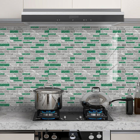 Green and Grey Modern Minimalist Wall Tile Shaped Stickers 12PCS