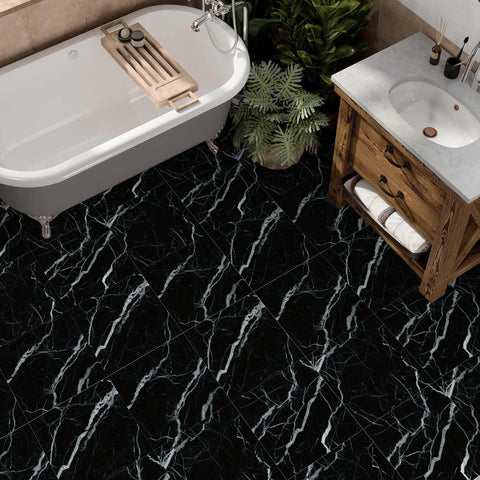 Navy Blue Marble Texture Floor Stickers Peel and Stick Tile Easy to Apply Minimalist Elegant