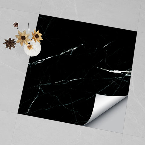 Black and White peel and stick marble floor tile Mirror Like Elegant Easy Installation