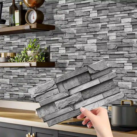 Special Shaped Marble Tile Sticker (Dark Grey) 12pcs Peel And Stick Wallpaper Luxury and Elegant Style Wall Decor