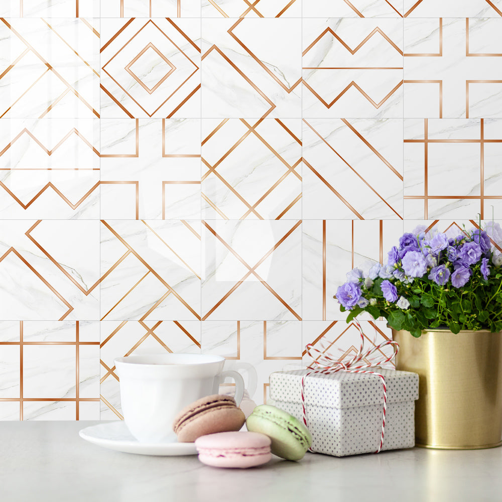 Modern gold and white: the stylish simplicity of tile stickers