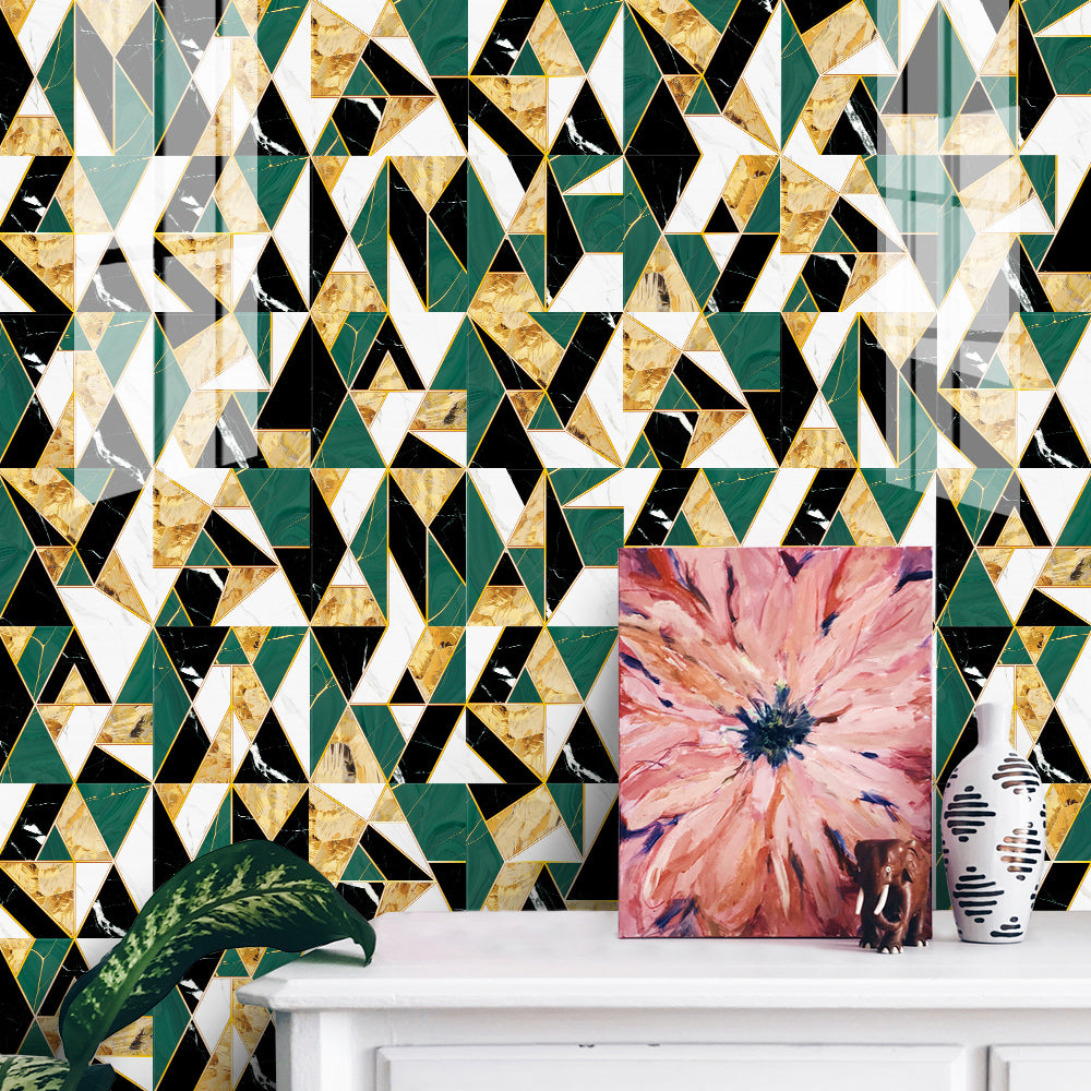 Classic green and gold tone: the elegant style of tile stickers