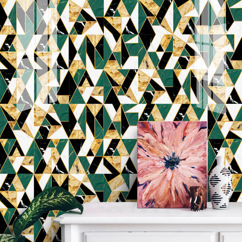 Classic green and gold tone: the elegant style of tile stickers