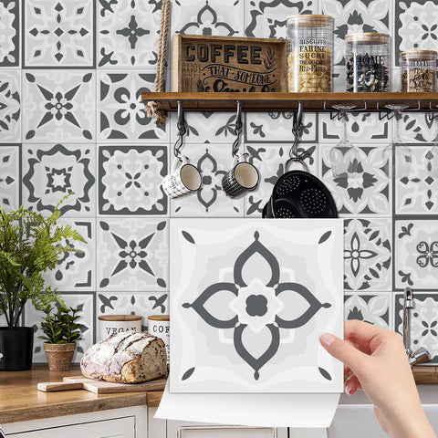 24 Pcs Set Black & White Collection Peel and Stick Tile Stickers backsplash Tile Decals Bathroom & Kitchen Vinyl Wall Decals Easy to Apply Just Peel & Stick Home Decor