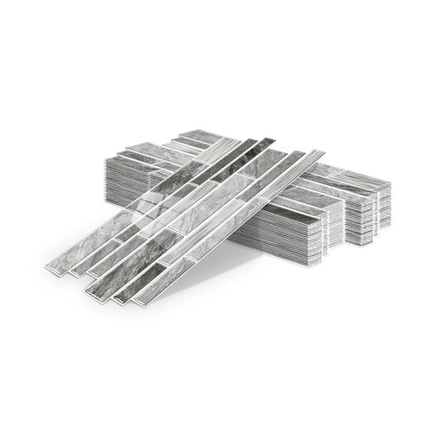 Special Shaped Marble Tile Sticker (Light Grey) 12pcs Peel And Stick Wallpaper Luxury and Elegant Style Wall Decor