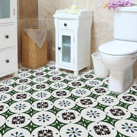 Fresh Green and Black Floral Pattern Tile