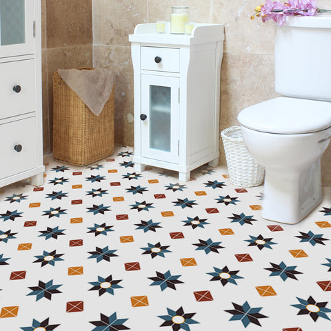 Vibrant Blue and Orange Star Pattern Tile