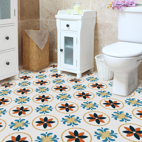 Colorful Flower Motif Wall Tile