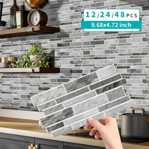 Special Shaped Marble Tile Sticker (Light Grey) 12pcs Peel And Stick Wallpaper Luxury and Elegant Style Wall Decor