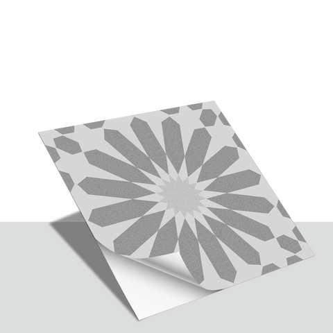Grey Sun Flower Floor Tile Stickers Peel and Stick Modern Geometric