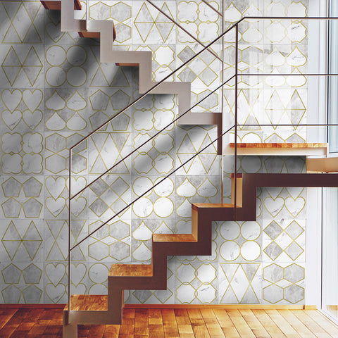 The golden and white tone of the tile sticker is noble and elegant