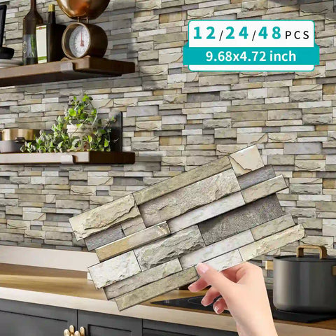 Special Shaped Marble Tile Sticker (Light Brown) 12pcs Peel And Stick Wallpaper Luxury and Elegant Style Wall Decor