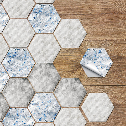 Blue and white interwoven hexagonal tiles: fresh and steady, personality charm