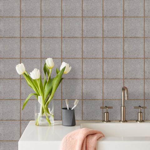 Brown Grey Modern Square Tile Sticker Elegant Wallpaper 10PCS
