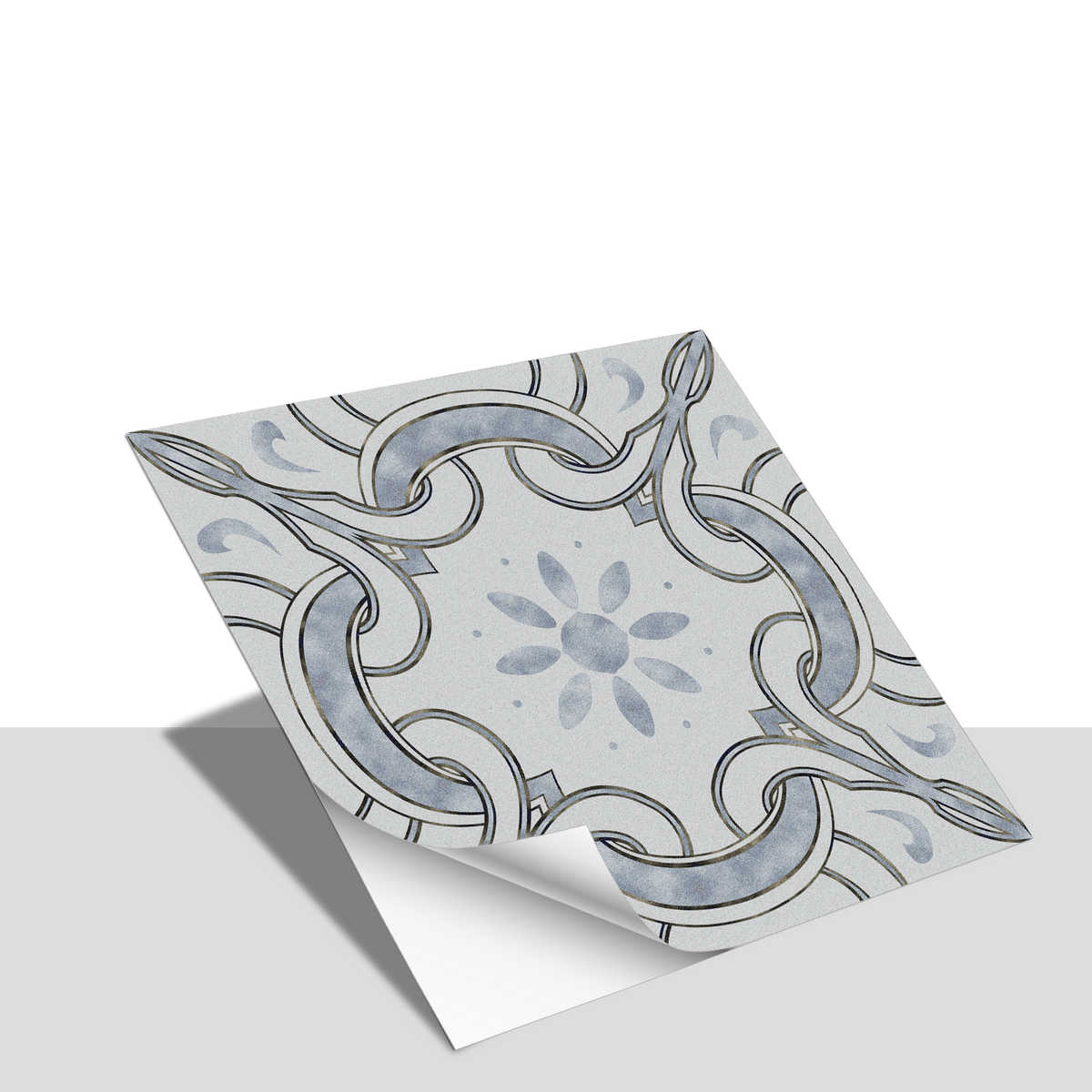 Light Grey Floral Pattern Floor Tile Stickers Elegant Flower Peel and Stick