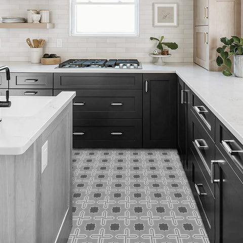Grey Cross Shaped Marble Floor Tile Decals Peel and Stick