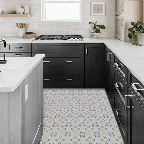 Gray and Beige Floral Floor Tile Stickers Geometrical Peel and Stick