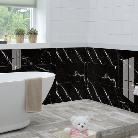 Black Marble Floor Tile Mirror Like Easy Installation Peel and Stick Environmentally Friendly