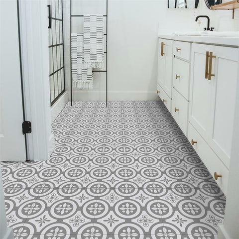 Gray and White Floor Stickers Marble Texture Tile Modern Peel and Stick Geometric