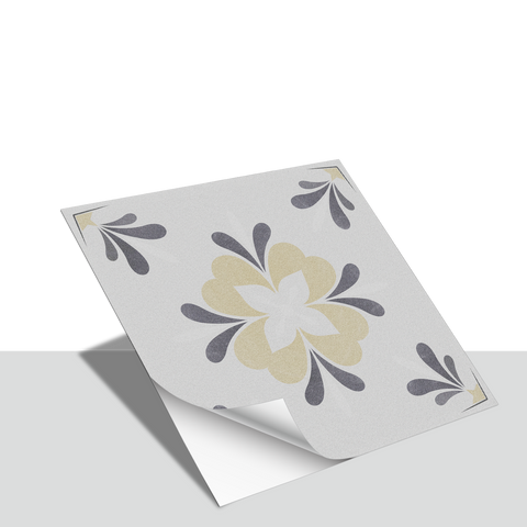 Grey Floral Floor Tile Stickers Retro Peel and Stick Geometric Easy Apply