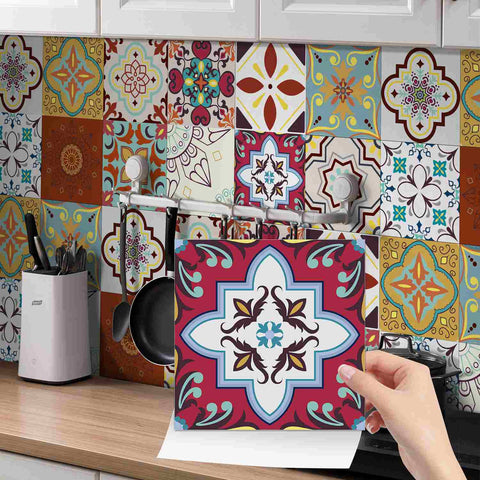 24pcs Floral Flower Wall Tile Paper Peel and Stick Removable Waterproof Wallpaper for Cabinet Kitchen Bathroom