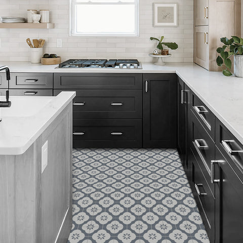 Beige and Gray Floral Floor Marble Tile Stickers Retro Peel and Stick Easy Apply Geometric