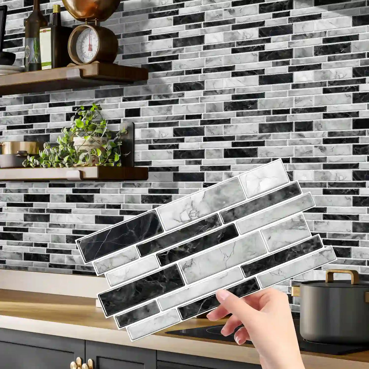Special Shaped Marble Tile Sticker (Mixed Grey) 12pcs Peel And Stick Wallpaper Luxury and Elegant Style Wall Decor